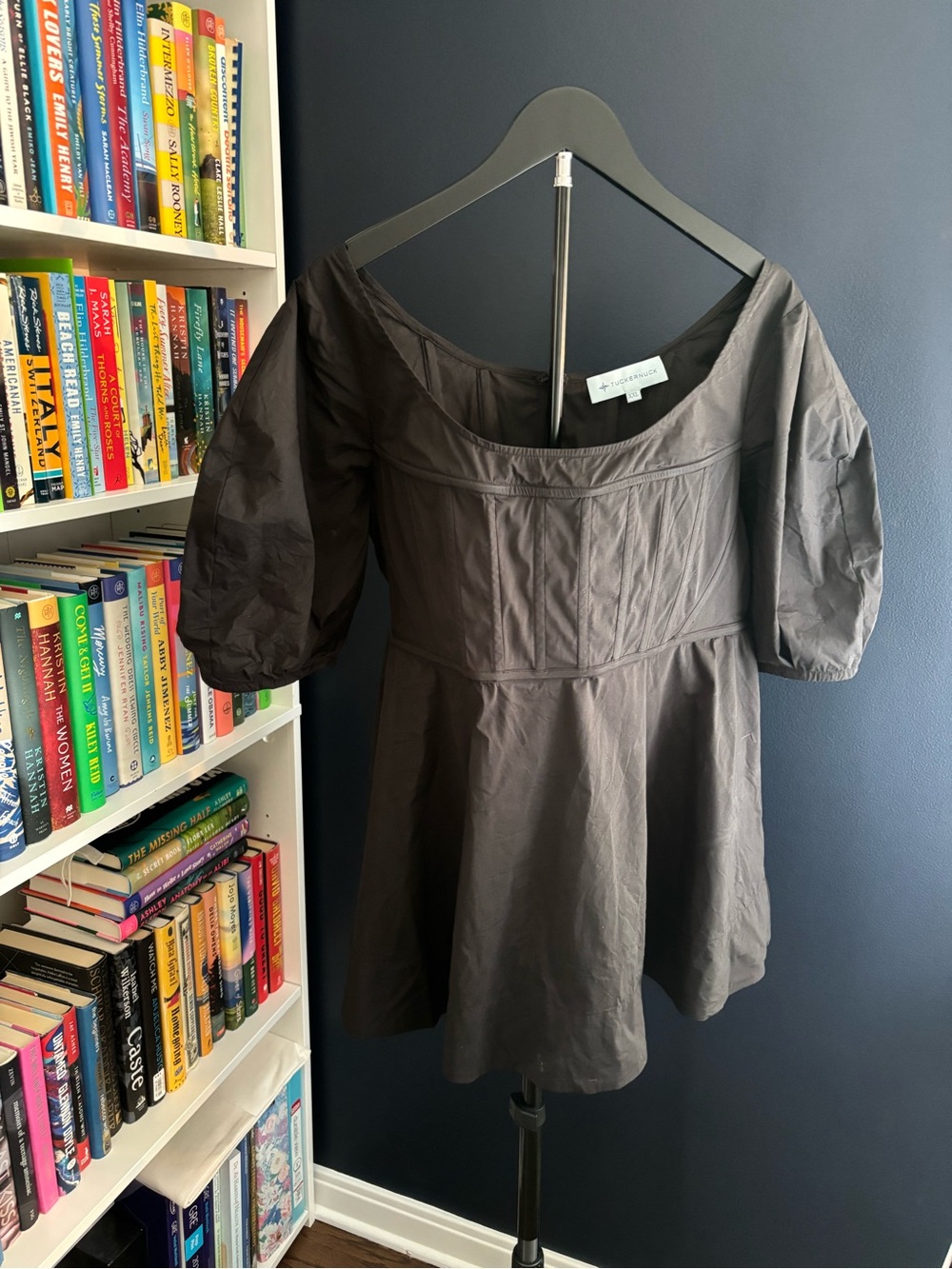 Tuckernuck Black Puff-Sleeve Corset Top Shirt